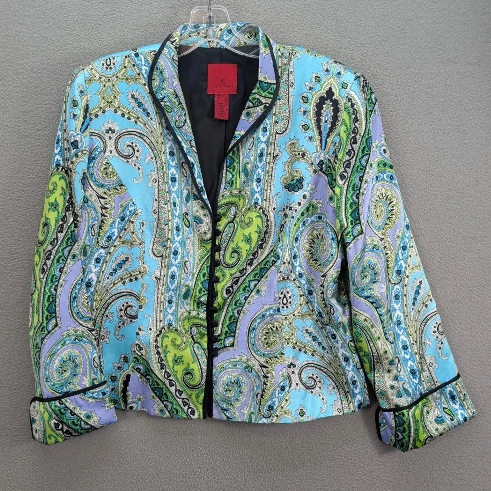 JS Collection Silk Paisley Women's‎ Jacket Mandarin Collar Designer Size 14 USA